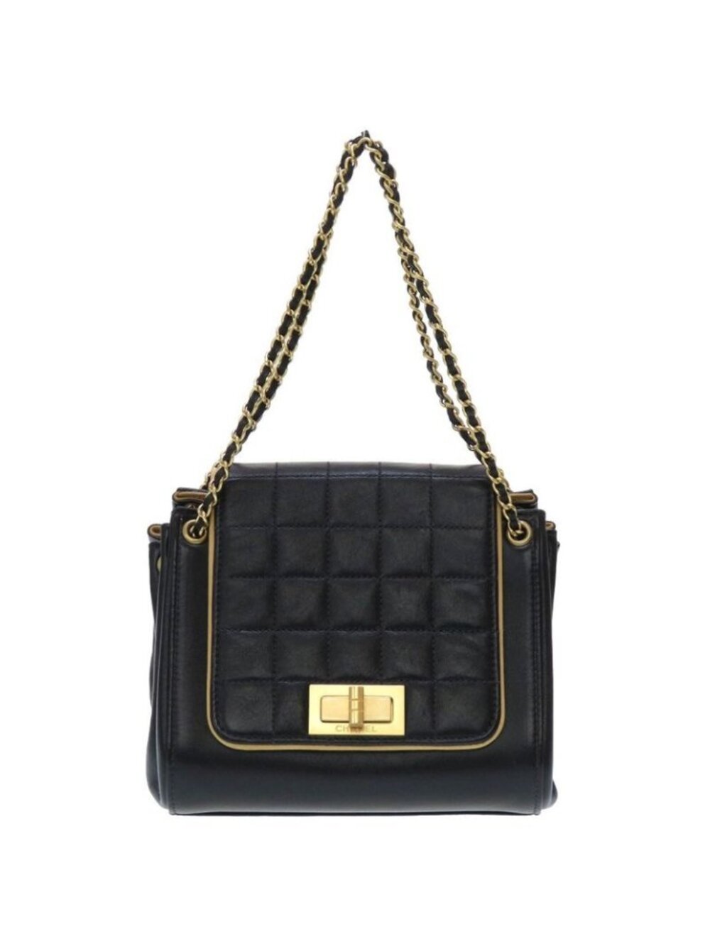Chanel 255 Chocobar Lambskin Black Gold Hardware Shoulder Bag 0023